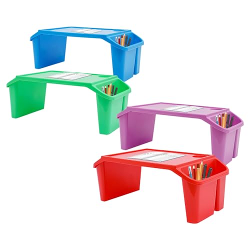 4 Pcs Kids Lap Desk Tray, Plastic Breakfast Laptop Trays with Side Pockets, Portable Lap Bed Table Laptop Desk for Classroom 21.65 * 11.8 * 8.46in Suit Children Aged 3+