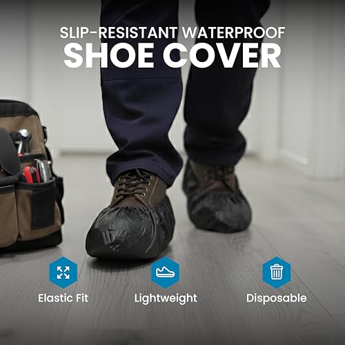 SAFEKO Waterproof Shoe Covers – Non-Slip, Disposable CPE Boot Covers, Black, 100 Pack by SAFEKO - Used condition - Image 2