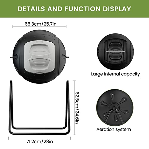 Squeeze Master Light Weight Spherical Compost Bin Tumbler Outdoor Garden- Quick Assembly -With Drain Plugs To Collect Liquid-Fast Composting (35 Gallon,Grey) #TOP6