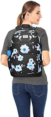 MOSISO 15.6-16 inch Laptop Backpack for Women Girls, Polyester Anti-Theft Casual Daypack Bag with Luggage Strap&USB Charging Port, Sampaguita Flower Travel Business College School Bookbag, Black
