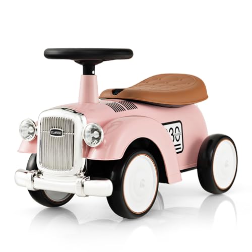 SOARS Rutschauto Retro, Rutschfahrzeug mit Lenkrad, Sound, Stauraum,Kotflügel, Spielzeugauto Jungen & Mädchen für Kinder ab 1 Jahr, 58 x 27 x 34 cm (Rosa)