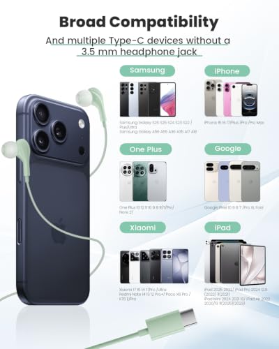 Wired Headphones USB C for for Samsung S26 S25 Ultra A17 A16 S24 S23 A16
