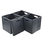 Mayish Plastic Collapsible Storage Cube Boxes, Foldable Cube Storage Basket, Set of 4, Grey