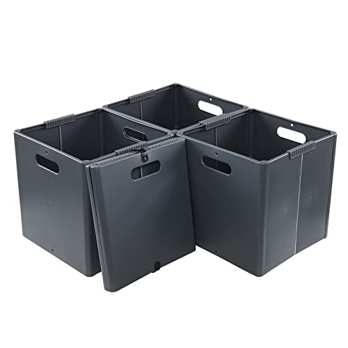 Mayish Plastic Collapsible Storage Cube Boxes, Foldable Cube Storage Basket, Set of 4, Grey