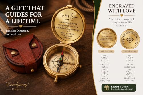 Gift for Son Personalized Message Brass Compass - from Mom and Dad, High School & College Graduation Present 2026, 18th 21st Birthday Keepsake for Boys, Baptism Confirmation Communion - to My Son - Image 5