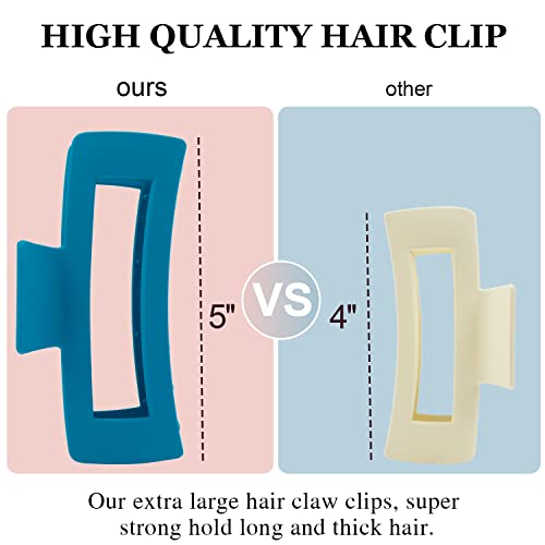 4 Pack Extra Large Hair Claw Clips For Women, 5'' Hair Clips For Thick And Long Hair, 90'S Non-Slip Square Jaw Clips For Curly Hair, Strong Hold Bright Hair Clamps(Yellow, Blue, Green, Rose Red) #TOP7