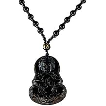 Real Laughing Buddha Black Jade Stabilized Turquoise Bodhisattva Amulet Talisman Pendant 24" Bead Necklace Carved Long Large Boho Chain Genuine Certified Grade A Jadeite Hand Crafted, Jade Medallion