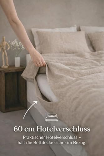 Housse de couette 100% lin lavé naturel 200x200 cm chic pour lit double - 4