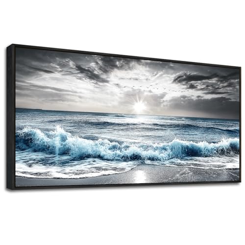 KELIYUAN Large Canvas Wall Art For Living Room Wall Decor For Bedroom Office Decorations Beach Wave Scenery Pictures Artwork For Modern Stretched and Framed Beach Posters Home Decoration 30"X60"