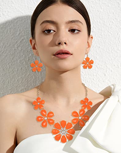 Firstmeet Shiny Flower Statement Collar Necklace with Earrings2