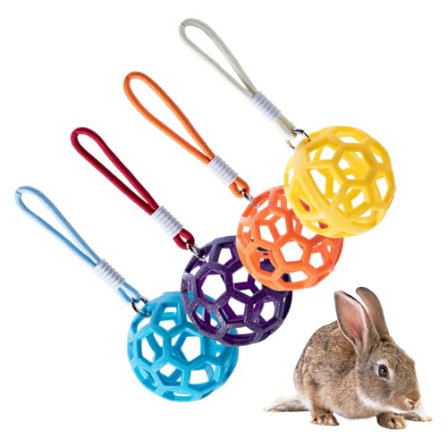Pelota de alimentación de conejos - Pelota de alimentación para conejos | 4 piezas de comedero para conejos | accesorios de jaula con cordón | dispensador de hierba para animales pequeños para