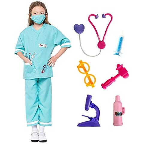 LOLANTA Child Unisex Doctor Dress-up Veterinarian Role Play Halloween Costumes Attach Medical Toys Light, Light Blue, 6-8 Years Cover