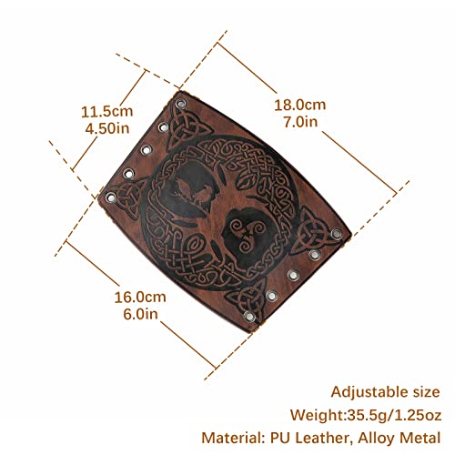 Hzman Viking Yggdrasil World Tree Print Premium Leather Bracers Pu Leather Arm Nordic Medieval Costume Props For Larp Cosplay Brown #TOP6