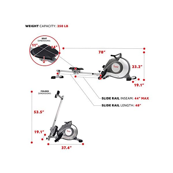 Sunny-Health-Fitness-Magnetic-Rowing-Machine-Rower-with-LCD-Monitor Sunny Health & Fitness Magnetic Rowing Machine Rower with 8-Level Resistance, Extended Slide Rail & Digital LCD Display - SF-RW5515