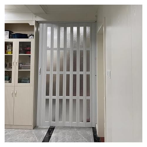 Porte intérieure accordéon 198 x 203 cm avec verre acrylique dépoli et panneau PVC coulissant