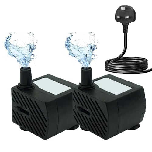 GERUI 2Pcs Small Water Feature Pump, Small Submersible Water Pump 180L/H, 3W, Maximum Height of 0.55 m, Adjustable Ultra Silent Water Pump for Fish Tank, Pond, Pet Fountain, Aquarium, Hydroponics