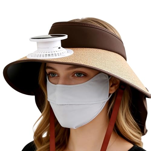 Sombrero con ventilador solar, UPF 50+, falda ancha, protección UV, enfriamiento, sombrero de energía solar | para paseos, festivales, al aire libre, pícnic, camping, senderismo, verde caqui, L