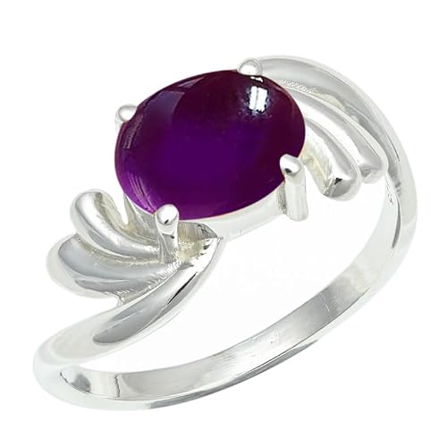 Silver Plated Promise Cabochon Amethyst Stone Ring Women E1259BW_22(14)
