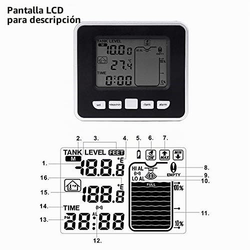 LiebeWH Sensor de nivel de líquido ultrasónico con alarma, depósito de agua ultrasónico, medidor de profundidad de líquido, sensor con indicador de temperatura