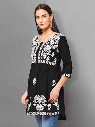 Image of Winza Designer Rayon Chikankari Embroidered Short Kurti | Plus Size Kurta Tunic Top
