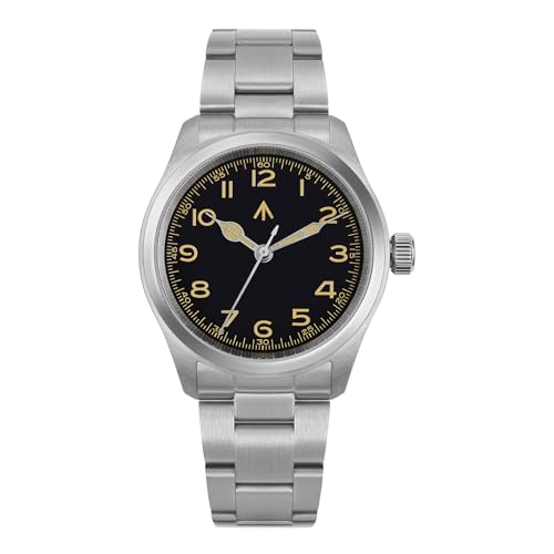 Image of TACTICAL FROG Militado ML08 Field Watch Japanese Sweep VH31 / 515 Movt with Calendar, Men's Military Watch Sapphire Crystal 10 ATM Waterproof Analog Watches for Men, Black Dial yellow-hand / No-Date
