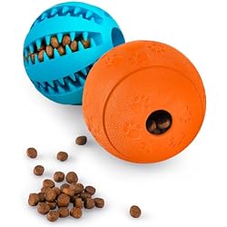 HIPPIH Dog Puzzle Toy 2 Pack, Interactive Dog Toys for Treat Dispensing | Durable Puppy Enrichment Toys, Dog Treat Ball for Teething, Slow Feeder, IQ Training, Blue-2.75'', Orange-3.14''