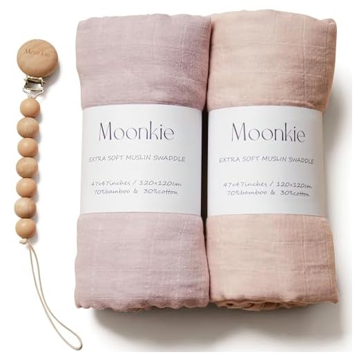 Moonkie Muslin Swaddle Blanket, Essentials Baby Empfangsdecke für Mädchen und Jungen, Baby Wearable Swaddling Set, 47 x 47 Zoll, 2er-Pack (Rose Vanilla/Beige)