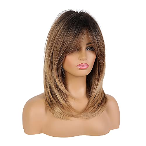 Peluca Recta Corta De Color Marrón Claro, Peluca Recta Sintética Ajustable, Peluca De Pelo Humano Liso Con Flequillo, Red De Pelo Para Uso Diario De Las Mujeres Cover