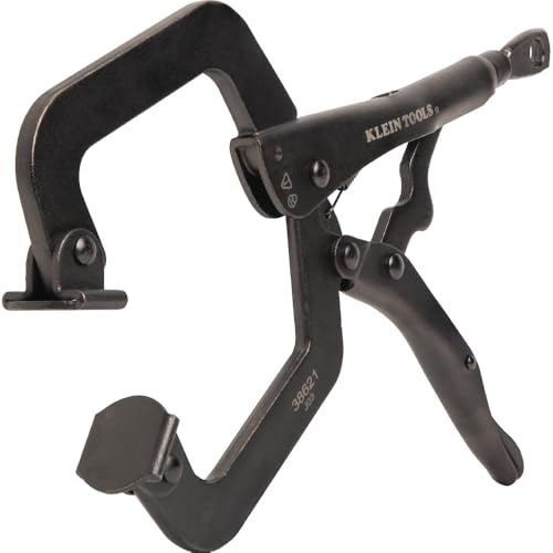 Klein Tools 38621 C-Clamp Locking Pliers with Swivel Pad Jaws, Intuitive Thumb Knob, Adjustable Clamp for Home, Shop, Woodworking, 9-Inch by KLEIN TOOLS - Used condition - US$17.74