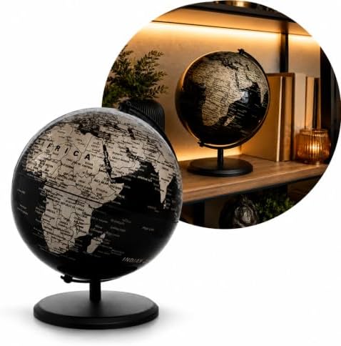 Globo Terrestre Giratório Preto e Cinza 25cm Mapa-Múndi Político ...