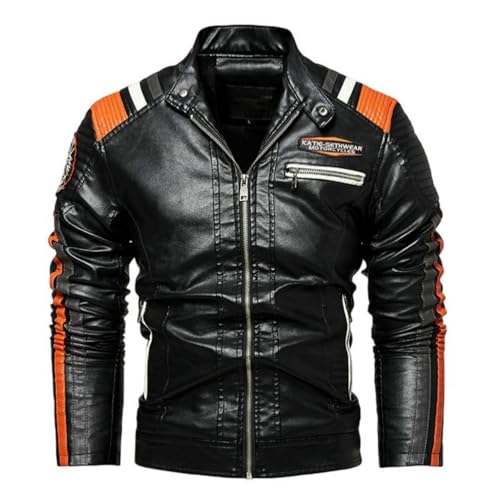 Blouson motard hiver homme en simili cuir thermique à col doublé