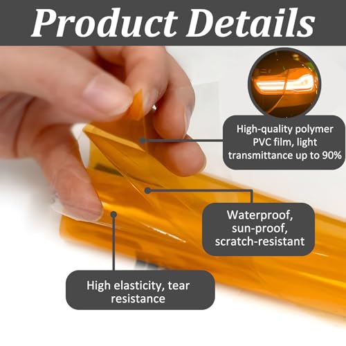 120x30cm Scheinwerfer Folie,Tönungsfolie Auto,Orange AutoFolie,Selbstklebende Scheinwerfer Taillights Tönung Vinyl Film,Transparent lampenfolie selbstklebend für Auto Nebellichter Rücklichter