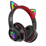 MIDOLA Kids Headphones Cat Ear Wireless Bluetooth 5.3 60H Over Ear, 8H with Led Light Foldable Headset with Aux 3.5mm Mic for Travel Pad Tablet Black