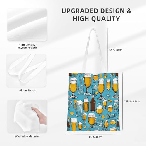 Beer Bubble Print Polyester Canvas Tote Bag, Worthy Shopping Bag, Ideal For Present And Daily Errands4