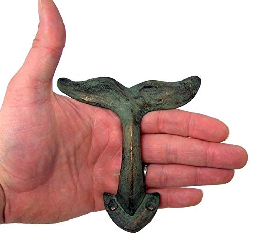 Rustic Green Patina Cast Iron Whale Tail Wall Hooks, 4 1/2 Inches, Set Of 3 #TOP4