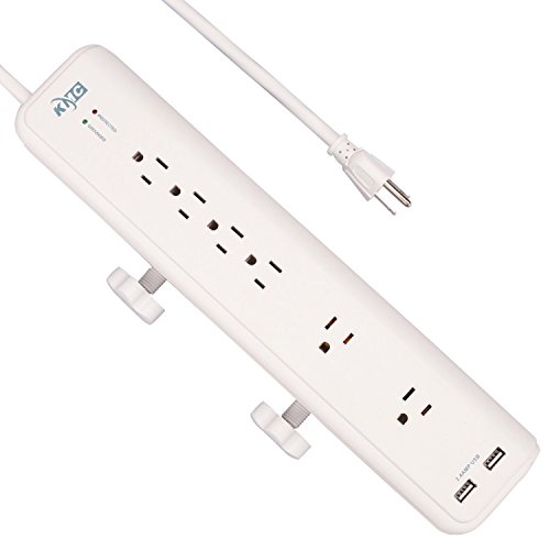 KMC 6-Outlet Surge Protector Power Strip Clamp Mount 7 Feet Cord with 2.4A