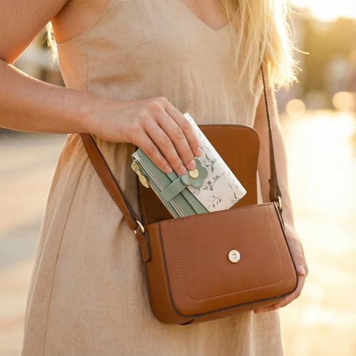 Kaslaider Portefeuille Femme Vert & Blanc, Porte Monnaie Femme avec 5 Emplacements Cartes 1 Slot Photo 1 Compartiment Billets 1 Pochette Monnaie Zippée, Porte-Cartes Motif Fleurs PU Cuir – vue 7
