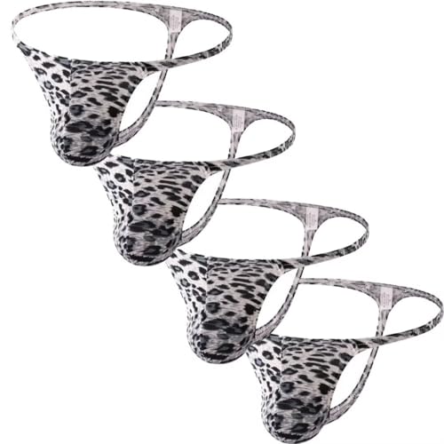 Leopard-Print Thong for Men, Low Rise,U Raised Pouch, Line Band T Pants, Trendy Men's Thong Underwear