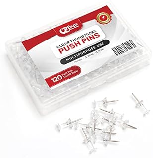 VZee 120 Clear Push Pins, Drawing Pins, With Storage Box, Thumb Tacks, White Cork Board Pins for Pinboard, Notice Board
