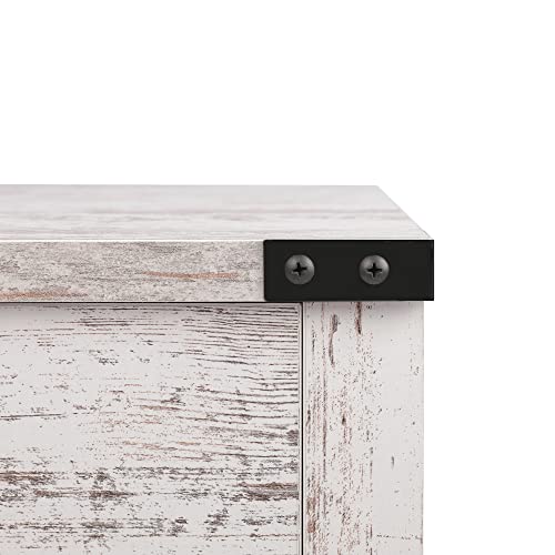 Betterhood Barnwood Rustic Farmhouse Nightstand, Side Table With Barn Door And Drawers, Weathered Oak Style End Table For Living Room Bedroom, White, 2 Pack #TOP3