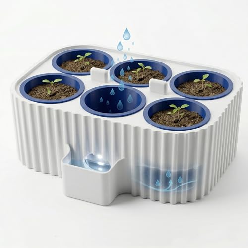 LDGSUPH Self-Watering Seed Starter Tray with 6 Cells - Modern Ribbed Design, Built-in Reservoir, Easy Front Refill, Ideal for Herbs, Vegetables, Flowers - Indoor Gardening