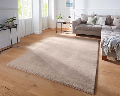 Taracarpet Supersoft kurzflor Teppich Fiona Wohnzimmer Schlafzimmer Kinderzimmer Flur Läufer waschbar rutschfest Uni New Beige 120x170 cm