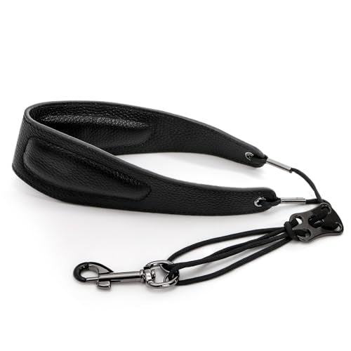 ZEAYEA Saxophone Neck Strap with Adjustable Length, Soft Padded Sax Leather Strap with Swivel Hook for Soprano, Tenor, Alto Saxophone, Black