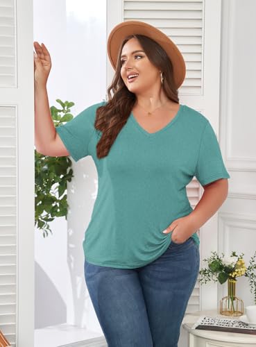 Image of ForHailey Women's Plus Size Short Sleeve Tee Shirt V Neck Basic Ladies Loose Fit T Shirt 1X-5X