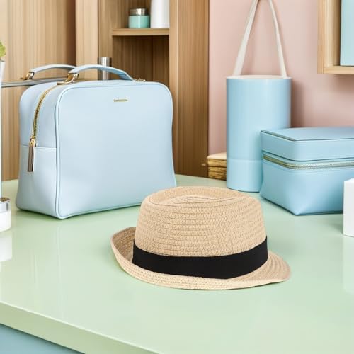 2pcs Boys Summer Straw Hat Adjustable Breathable Jazz Sun Cap for Outdoor Beach Activities 50-52cm Multicolor3