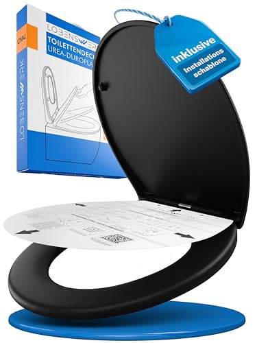 LOBENSWERK Toilettendeckel Schwarz Matt Einfache Montage] antibakteriell & UV-beständig | Quick-Release-Funktion | Klodeckel Klobrille WC Sitz inkl. Installationsschablone