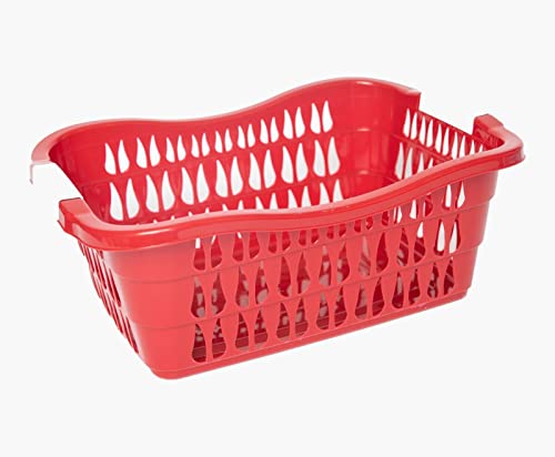 Plastic Laundry Basket Hamper Washing Clothes Storage Bin with Handles UK (Red)