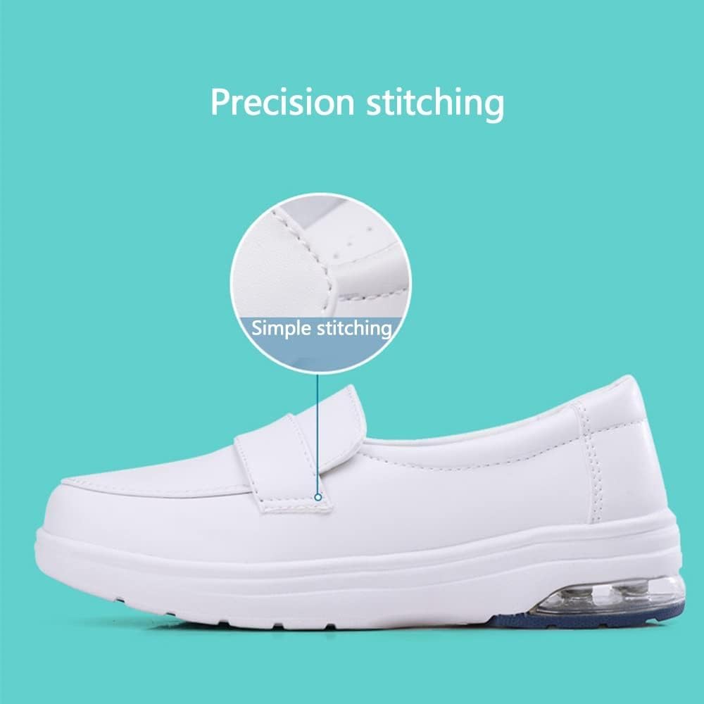 Zapatos De Enfermera De Confort para Mujeres, Mocasines De Cuero De Trabajo De Enfermería Profesional Ligeros Y Antideslizantes Cuidado Médico, White, 5 UK