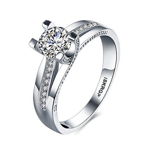 Preisvergleich Produktbild Skyllc Klassische Platin Silber überzogen Frauen Hochzeit und Verlobungsring