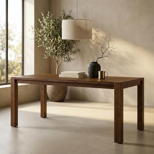 Farati 60"-80" Extendable Dining Table, Modern Rectangular Wood Kitchen Table, Farmhouse Expandable Dinner Table, Traditional Large Extension Meeting Desk for Dining Room, Living Room, Walnut